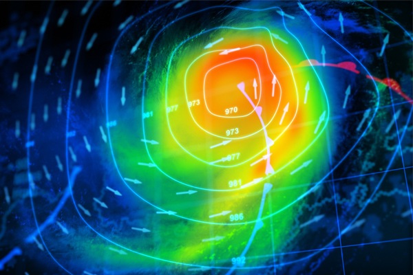 Radar weather map of a hurricane.